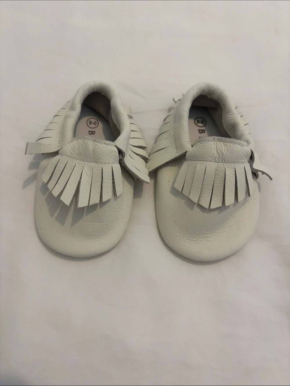 BELLA White Fringe Moccasin Shoes - Never Worn! 0-6M